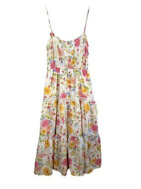 Colorful Floral Lace Tank Sundress M Cottage Feminine Tropical Botanical Chic‎